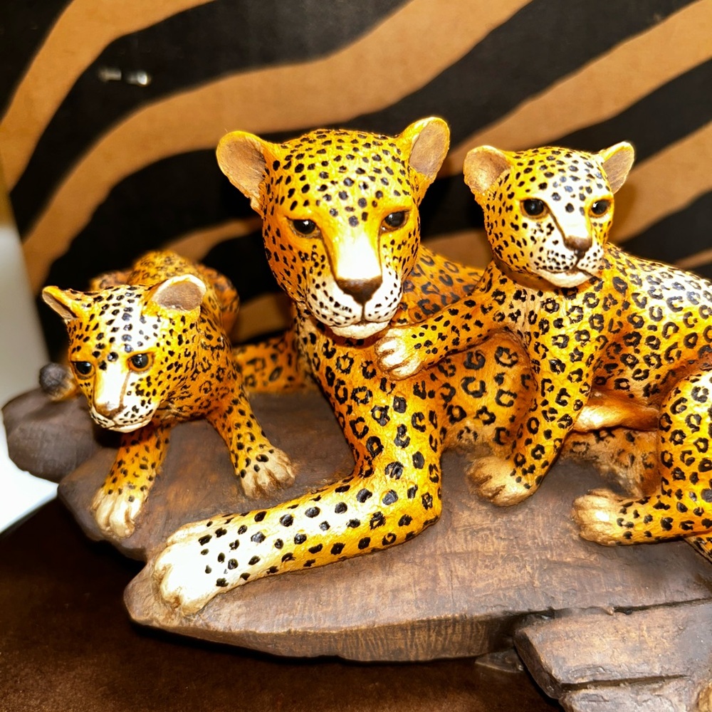 Ceramic South African Hand Painted Leopard Family Figurine